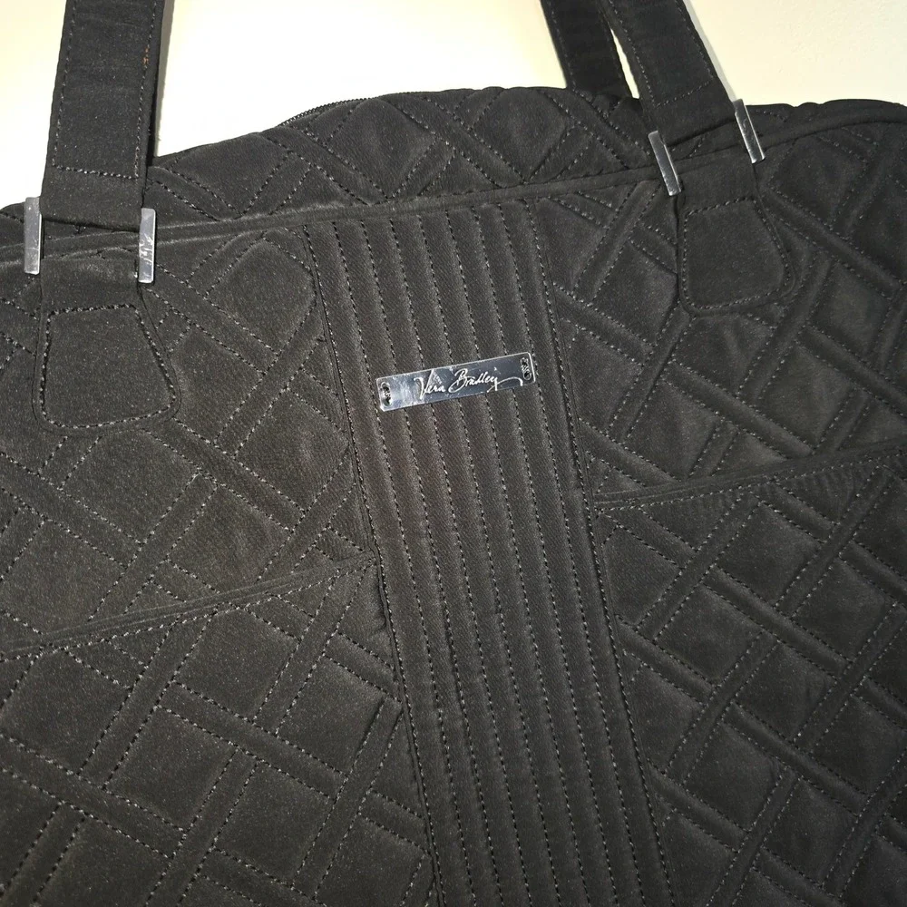 Vera Bradley Black Quilted Laptop commuter Bag Work Tote Shoulder Bag 16x12